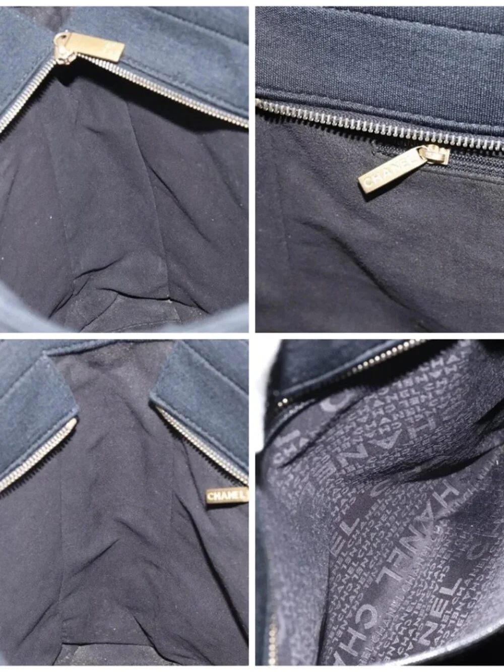 CHANEL Tote Bag Cotton Gold Black CC Auth mr1967